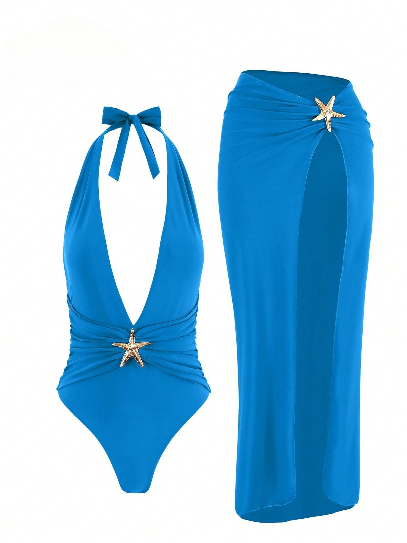 Conjunto Maiô Decote Profundo Com Saia Longa Elegante