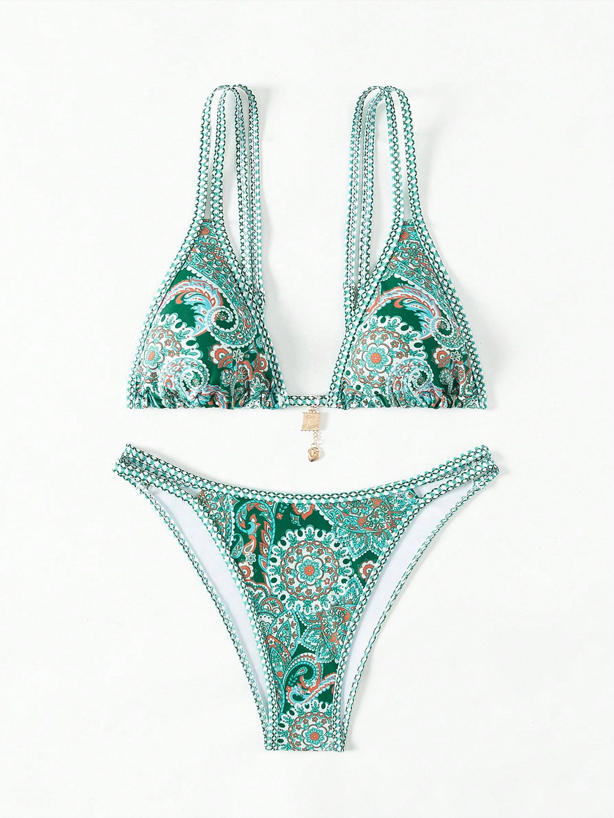 Biquíni Triângulo Estampa Boho Com Pingente