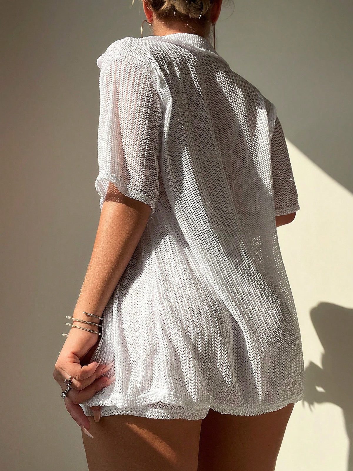 Saída De Praia Conjunto Blusa E Short Trama Leve