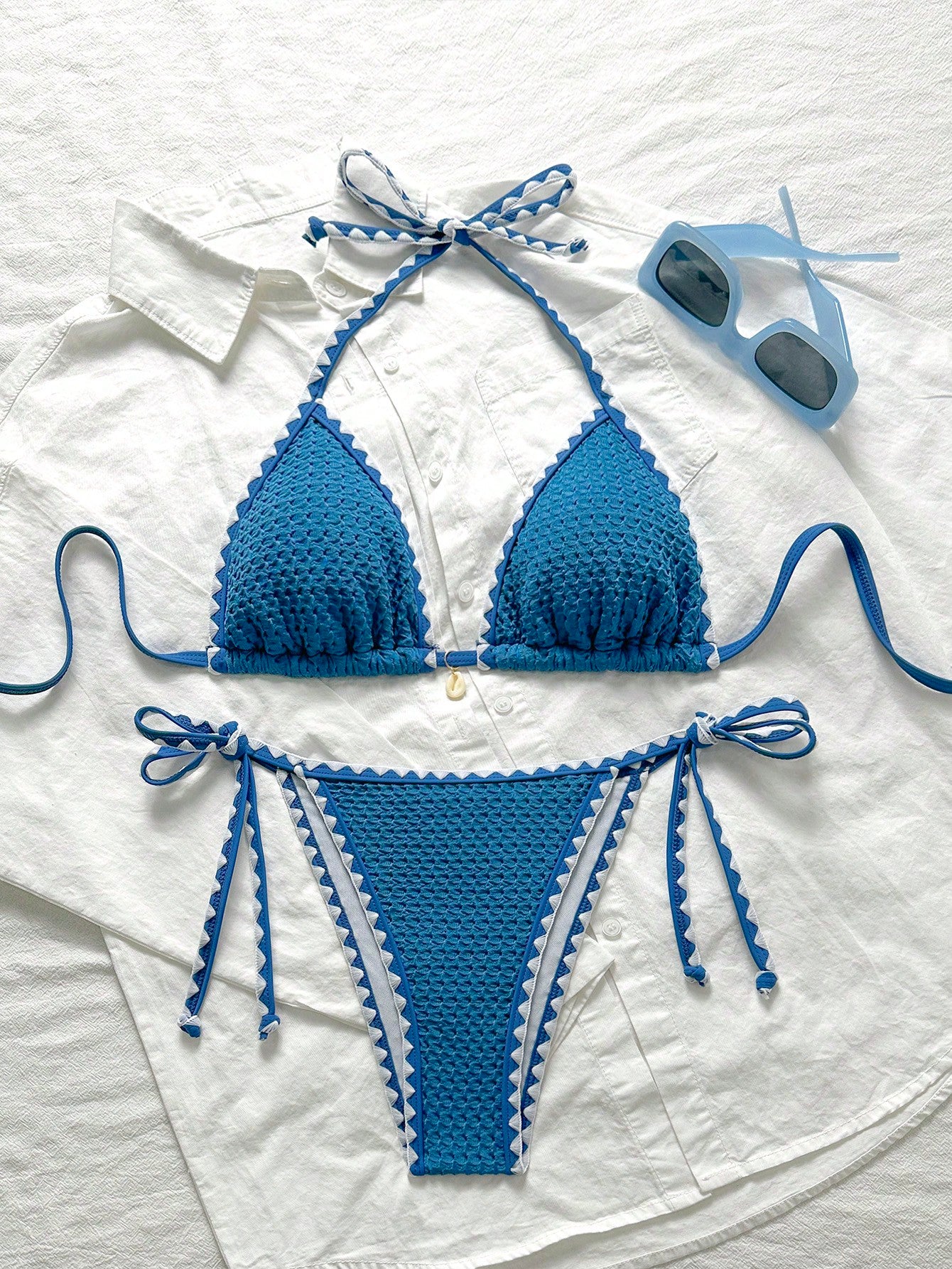 Biquíni Triângulo High Leg Com Amarração Estilo Crochê