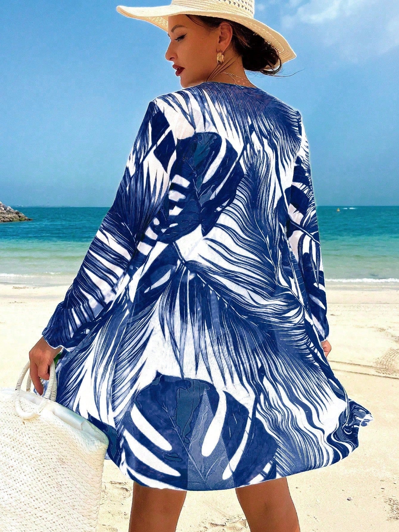 Conjunto Top Com Amarração Short E Kimono Estampado