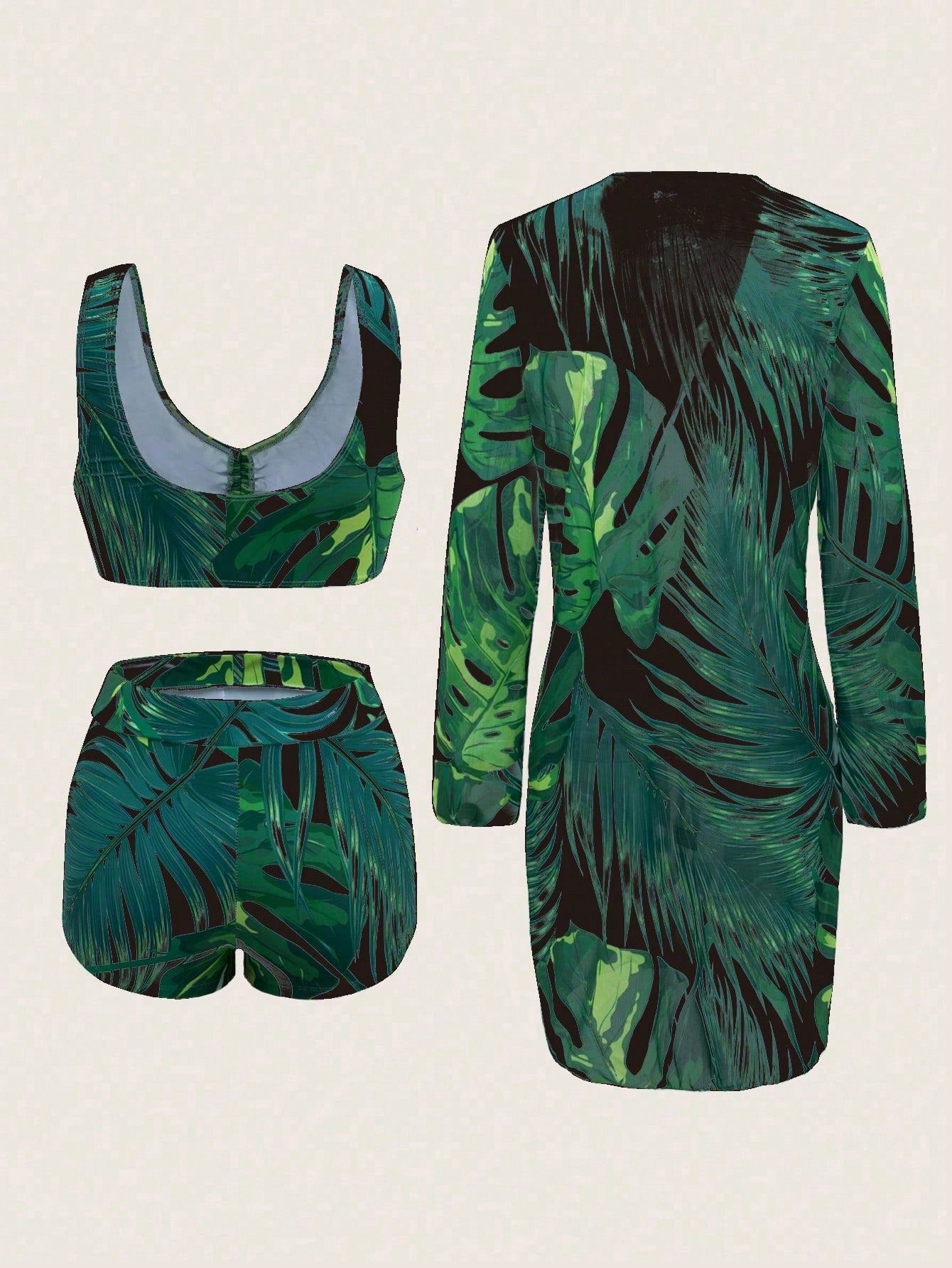 Conjunto Top Com Amarração Short E Kimono Estampado