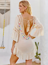 Saída De Praia Vestido Curto Com Renda E Babados