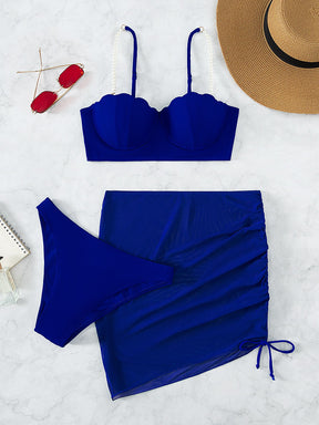 Conjunto Concha Com Saia Franzida E Alças De Pérolas