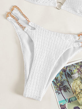 Biquíni Triângulo Texturizado Com Correntes Laterais