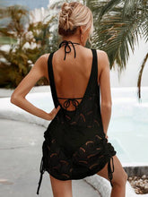 Saída De Praia Vestido Curto Trama Aberta Com Ajuste Lateral