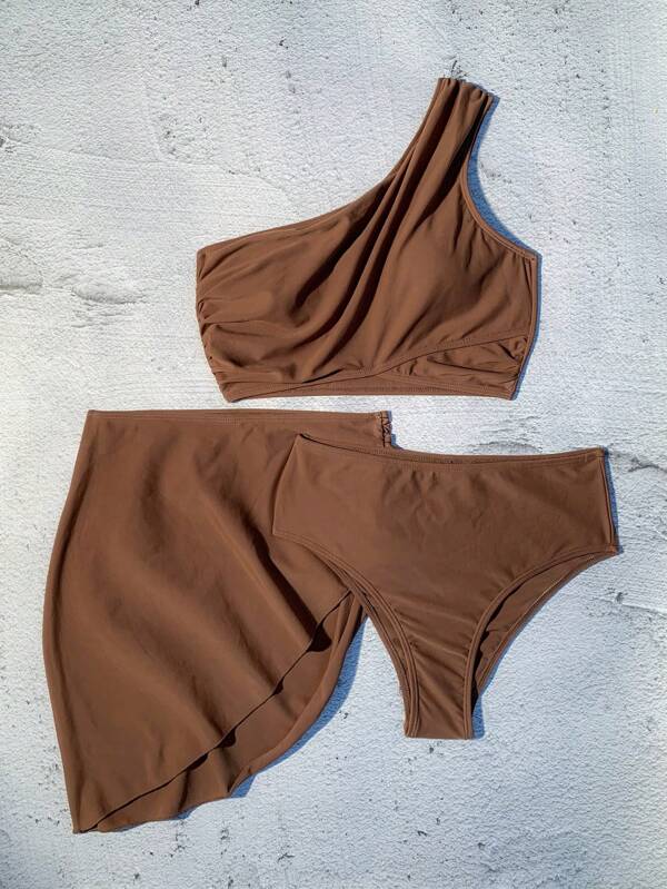 Conjunto Um Ombro Só Com Pareô Assimétrico Elegante