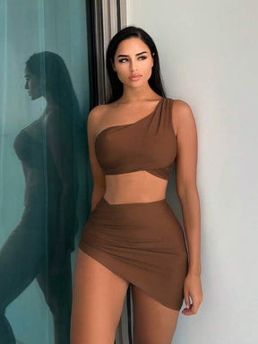 Conjunto Um Ombro Só Com Pareô Assimétrico Elegante