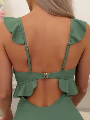 Maiô Decote V Com Babados E Amarração Frontal