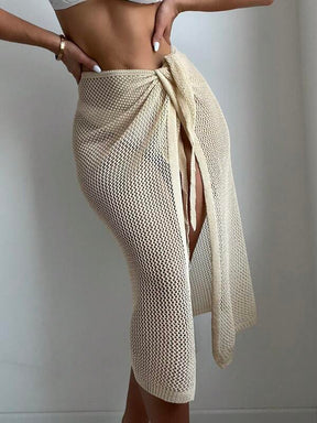 Saída De Praia Pareô Midi Trama Aberta Com Amarração