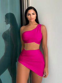 Conjunto Um Ombro Só Com Pareô Assimétrico Elegante