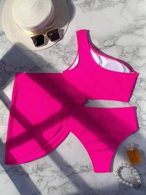 Conjunto Um Ombro Só Com Pareô Assimétrico Elegante