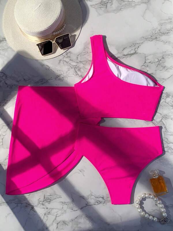 Conjunto Um Ombro Só Com Pareô Assimétrico Elegante