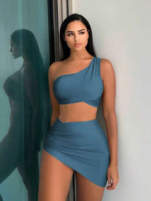 Conjunto Um Ombro Só Com Pareô Assimétrico Elegante