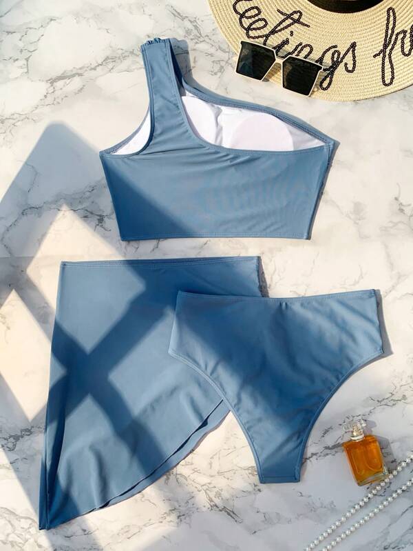 Conjunto Um Ombro Só Com Pareô Assimétrico Elegante