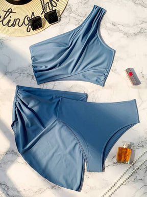 Conjunto Um Ombro Só Com Pareô Assimétrico Elegante