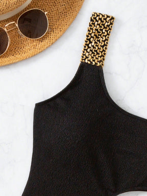 Maiô Um Ombro Só Com Recorte E Detalhe Trançado