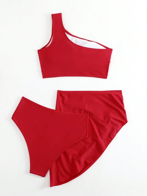 Conjunto Um Ombro Só Com Pareô Assimétrico Elegante