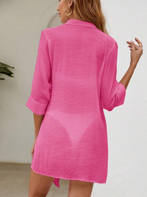 Saída De Praia Chemise Longa Com Botões Frente