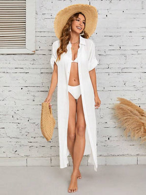Saída De Praia Chemise Longa Com Fenda Lateral