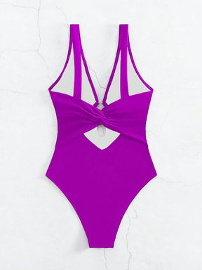 Maiô Decote V Com Recorte Central E Argola Metálica