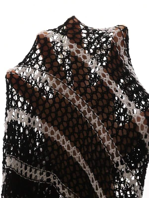 Saída De Praia Vestido Vazado Midi Decote V Com Fendas