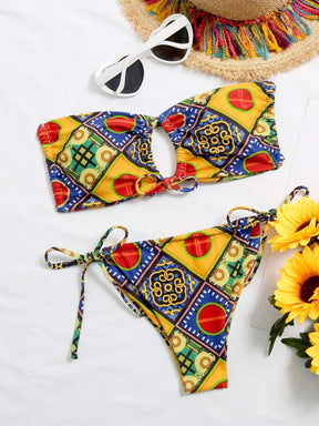 Biquíni Cortininha Com Amarração Estampa Geométrica
