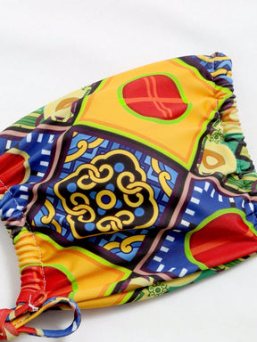 Biquíni Cortininha Com Amarração Estampa Geométrica