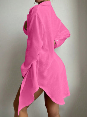 Saída De Praia Camisa Longa Com Botões Estilo Oversized