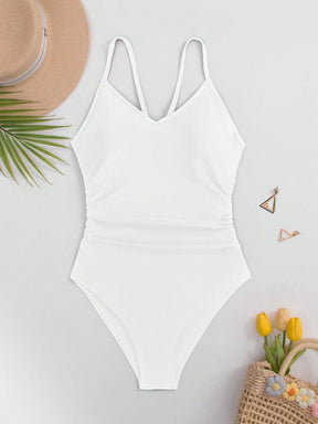 Maiô Liso Com Decote V E Drapeado Modelador