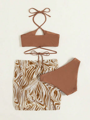 Conjunto Halter Com Pareô Drapeado Estilo Resort