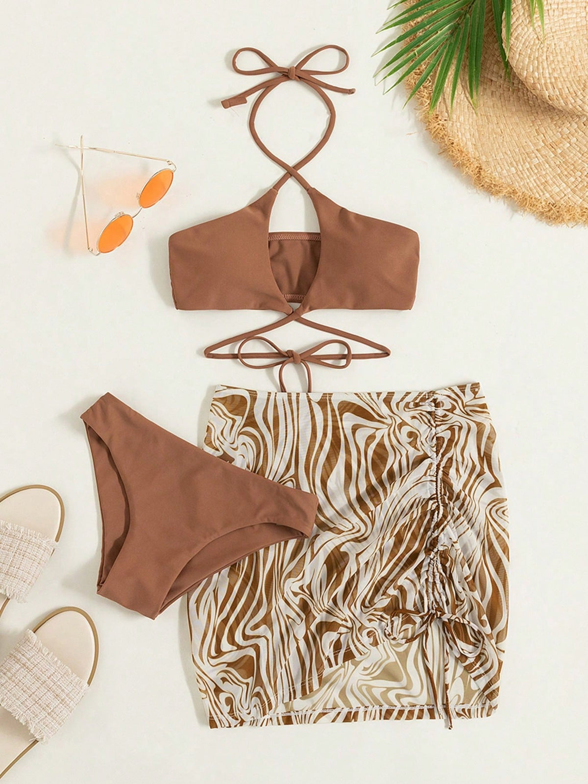 Conjunto Halter Com Pareô Drapeado Estilo Resort