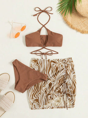 Conjunto Halter Com Pareô Drapeado Estilo Resort