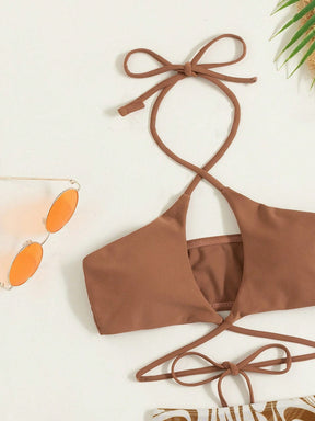 Conjunto Halter Com Pareô Drapeado Estilo Resort