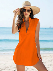 Saída De Praia Chemise Curta Com Decote V