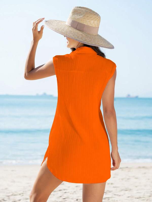 Saída De Praia Chemise Curta Com Decote V