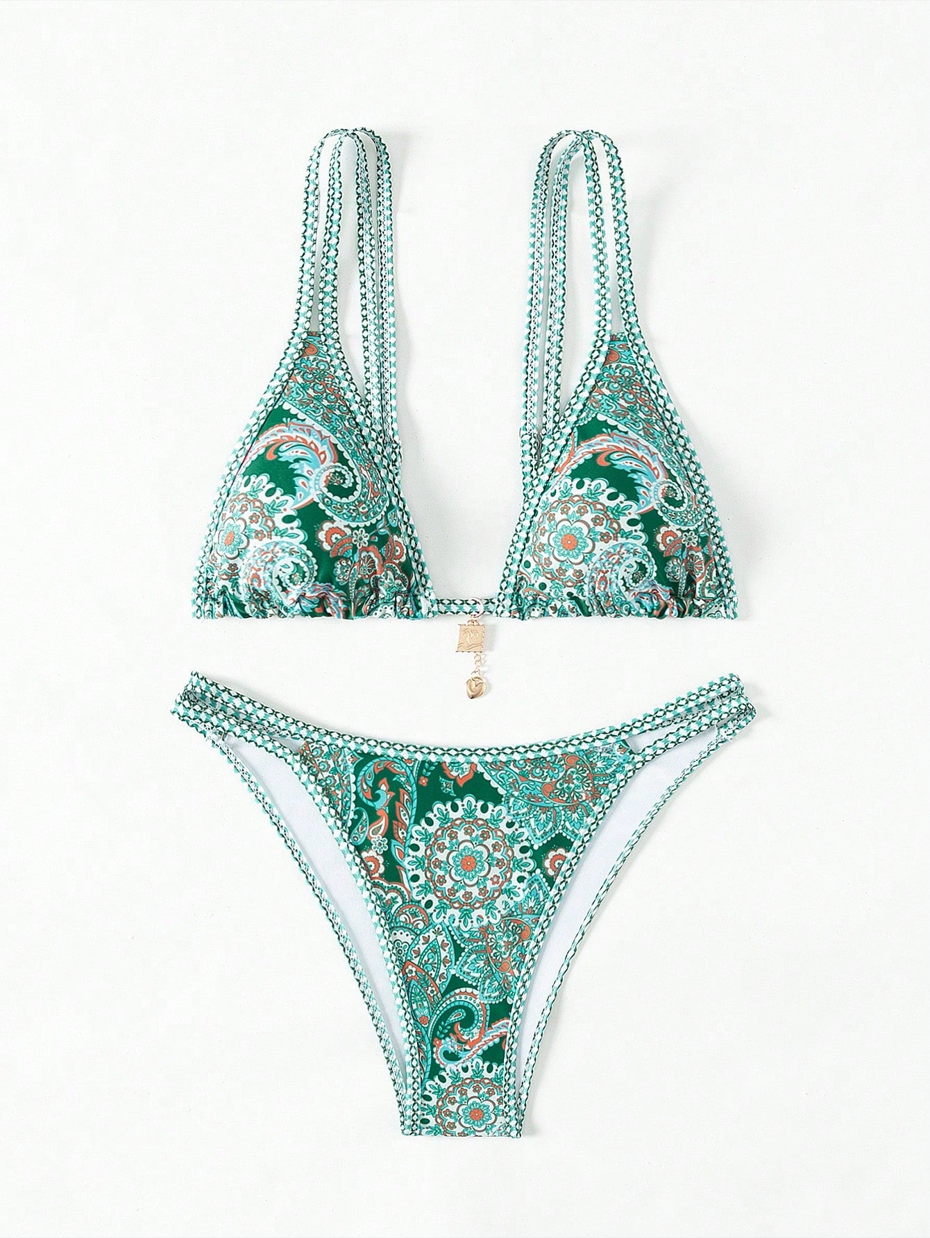 Biquíni Triângulo Estampa Boho Com Pingente