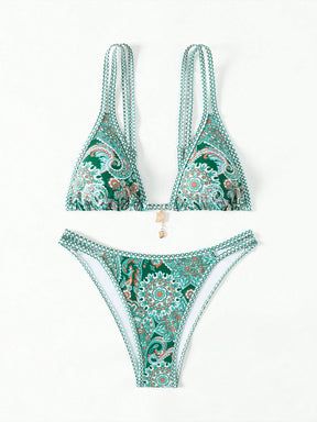 Biquíni Triângulo Estampa Boho Com Pingente