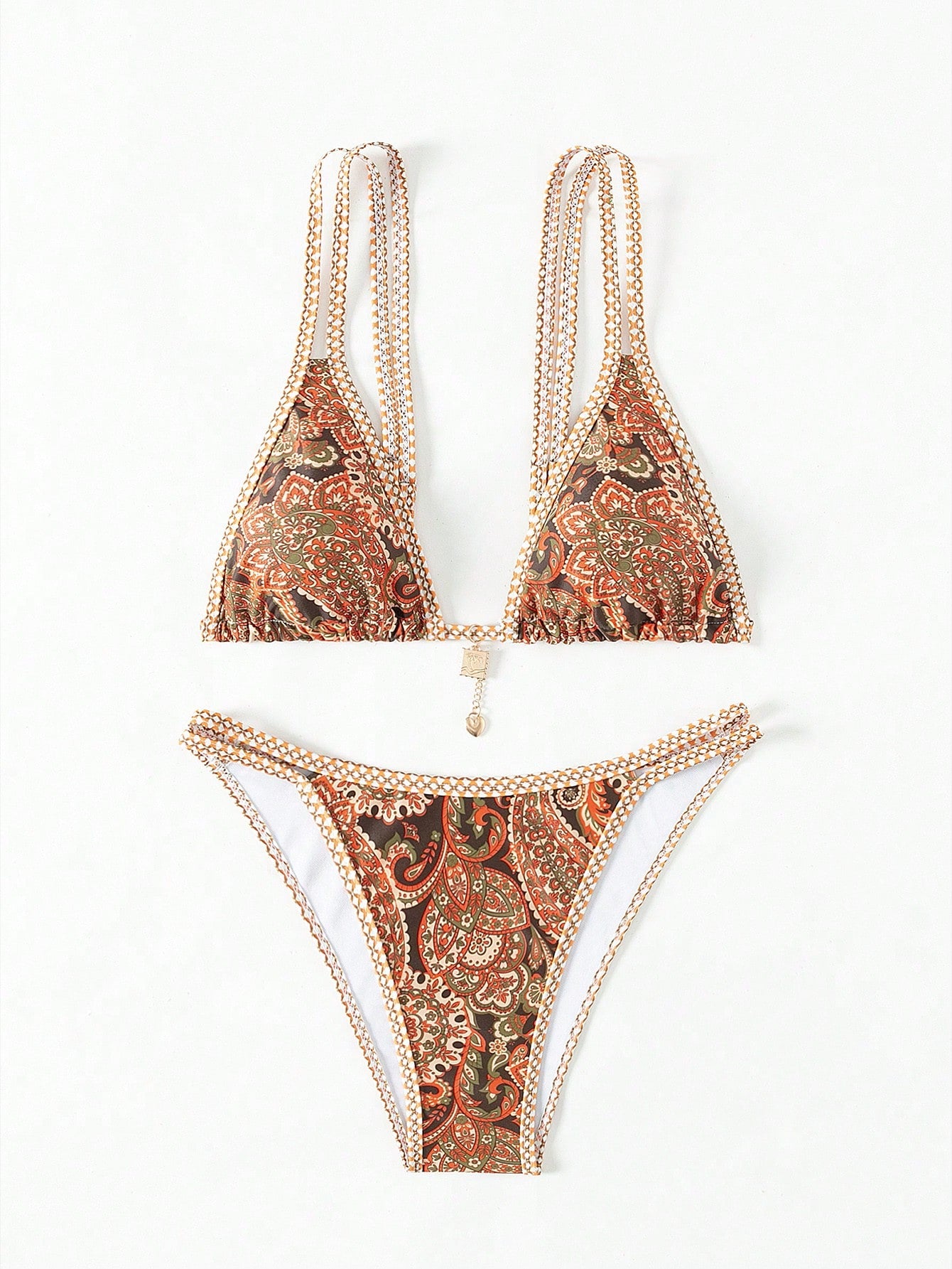 Biquíni Triângulo Estampa Boho Com Pingente