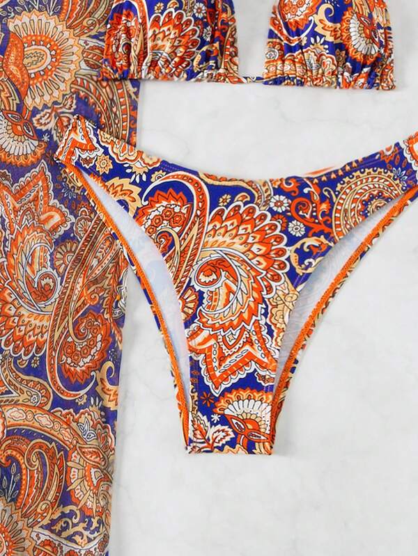 Conjunto Triângulo Com Pareô Assimétrico Estilo Boho