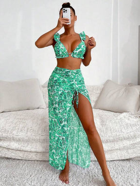 Conjunto Biquíni Triângulo Com Babados E Saída De Praia Tule