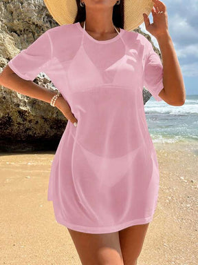 Saída De Praia Vestido Curto Transparente Estilo Camiseta