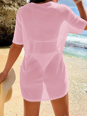 Saída De Praia Vestido Curto Transparente Estilo Camiseta