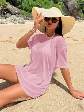 Saída De Praia Vestido Curto Transparente Estilo Camiseta