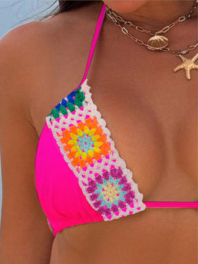 Biquíni Triângulo Crochê Artesanal Com Amarrações