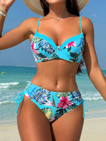 Biquíni Meia Taça Cintura Alta Estampa Floral Tropical