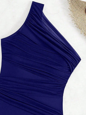 Maiô Um Ombro Só Drapeado Com Tule Estilo Elegante