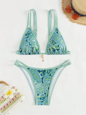 Biquíni Triângulo Estampa Boho Com Pingente