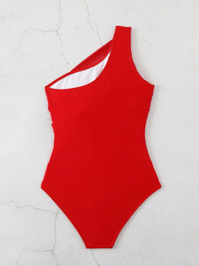 Maiô Um Ombro Só Drapeado Com Tule Estilo Elegante