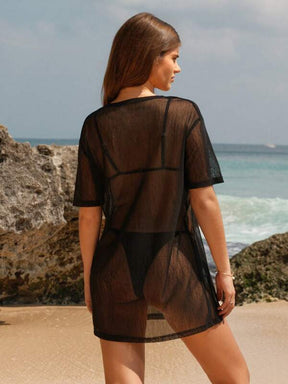 Saída De Praia Vestido Curto Transparente Estilo Camiseta